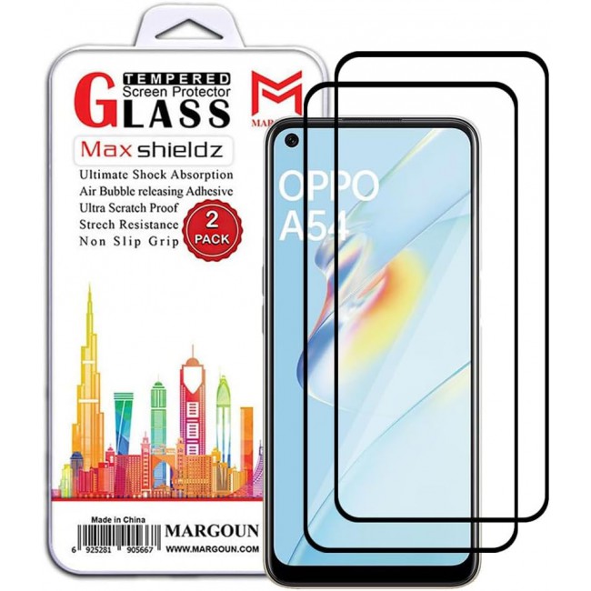 MARGOUN 2 Pack for OPPO A54 (5G) Screen Protector Side Black Tempered Glass 9H Hardness Anti Finger-Print