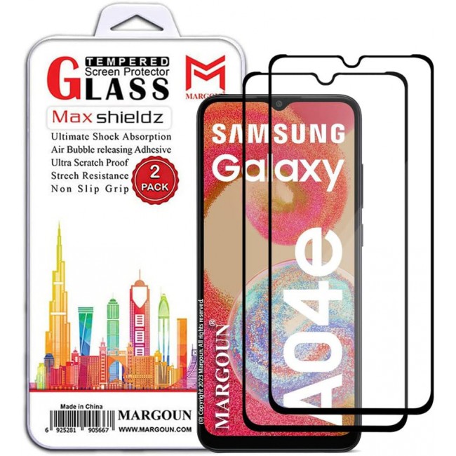 MARGOUN 2 Pack for Samsung Galaxy A04E Screen Protector Side Black Tempered Glass 9H Hardness Anti Finger-Print