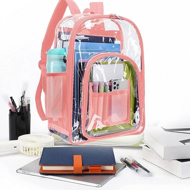 MARGOUN Small Capacity Clear Backpack PVC Waterproof Heavy Duty See Through Backpack Bookbag School Bag with Adjustable Straps 35*30*10cm - Peach