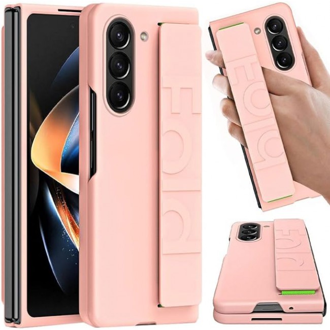 MARGOUN For Samsung Galaxy Z Fold 5 Case Silicone Grip Cover with Wrist Strap Holder (Pink)