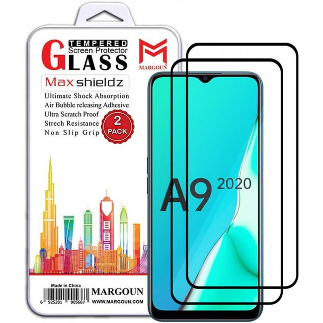 MARGOUN 2 Pack For OPPO A9 (2020) Screen Protector Side Black Tempered Glass 9H Hardness Anti Finger-Print