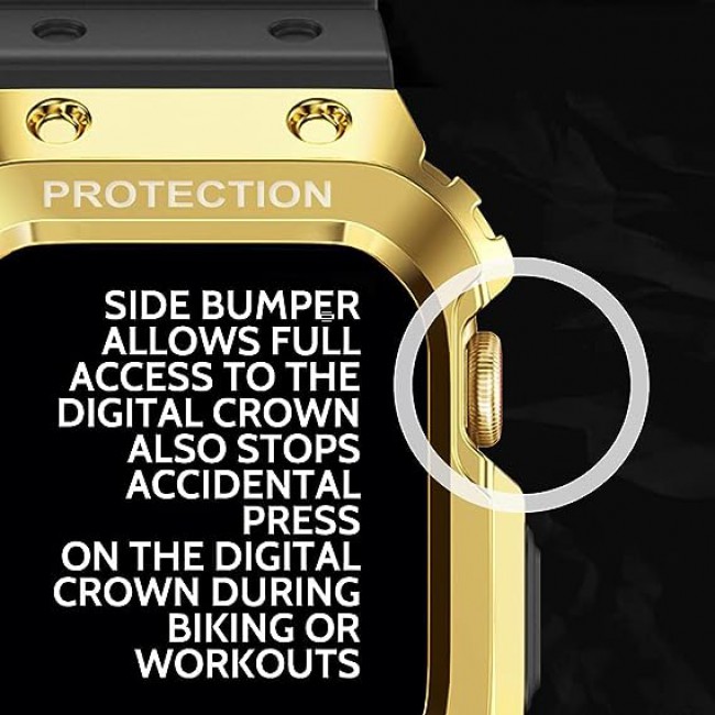 MARGOUN for Apple Watch Band Series 7 with Safe Guard Protection Rugged Protective Case 45mm with Strap IST - White Rose Gold