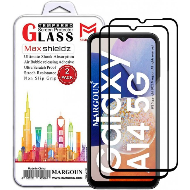 MARGOUN 2 Pack for Samsung Galaxy A14 5G Screen Protector Side Black Tempered Glass 9H Hardness Anti Finger-Print