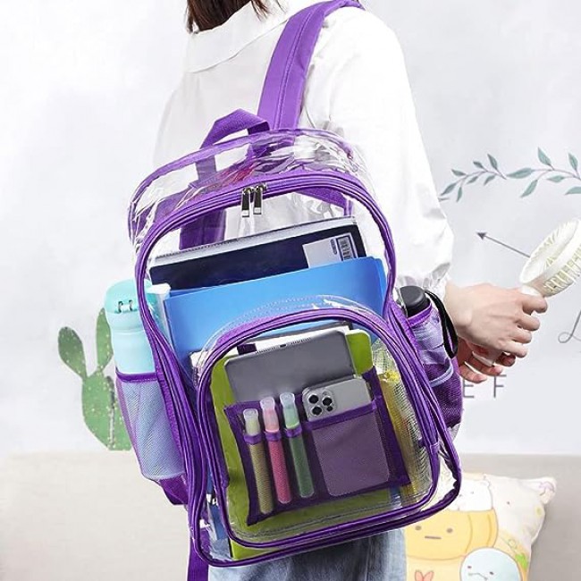 MARGOUN Large Capacity Clear Backpack PVC Waterproof Heavy Duty See Through Backpack Bookbag School Bag with Adjustable Straps 42*33*15cm - Purple