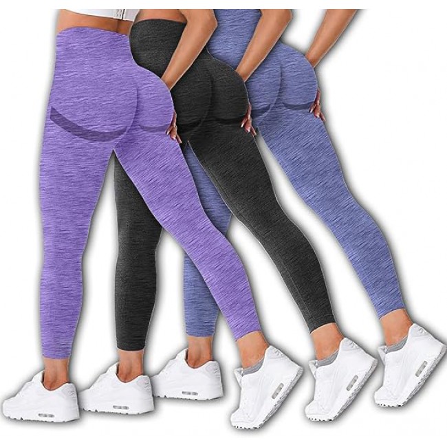 MARGOUN 3 Pack Workout Legging Tummy Control Women High Waisted Yoga Pants  Size X-Large Height 98 Cm Butt Lifting Seamless Fitness Legging - 04