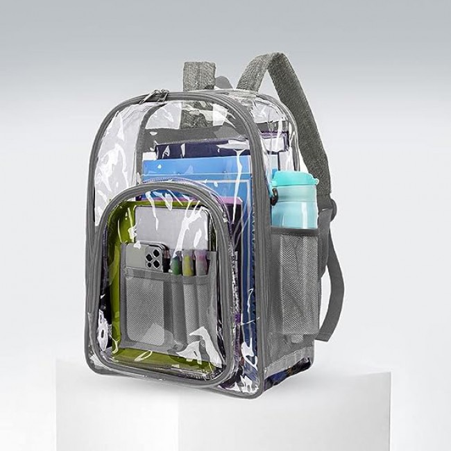 MARGOUN Small Capacity Clear Backpack PVC Waterproof Heavy Duty See Through Backpack Bookbag School Bag with Adjustable Straps 35*30*10cm - Dark Grey