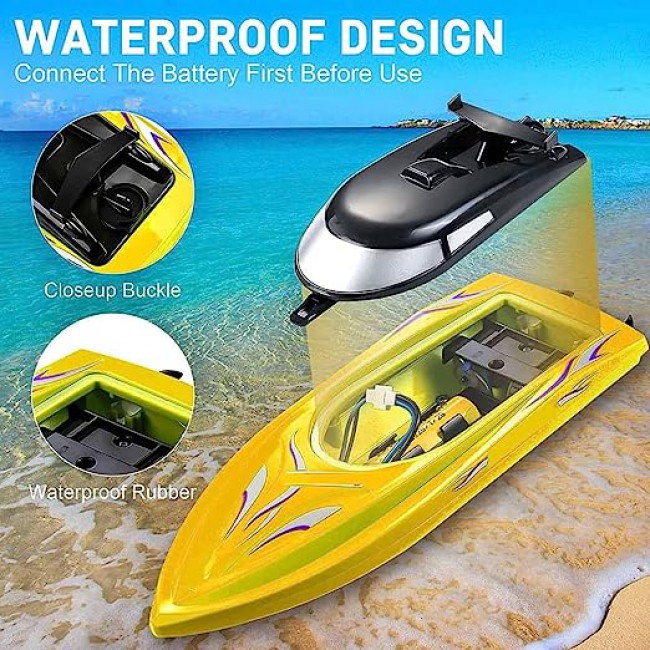 MARGOUN Remote Control Racing Boat For Kids Summer Water Toy 2.4G Long Lasting Remote (YELLOW)