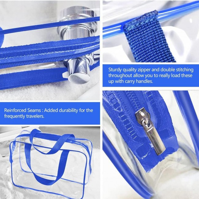 MARGOUN 3pcs Set Makeup Organizer PVC Cosmetic Bag Women Transparent Clear Zipper Bag Bath Wash Organizer Handbags Case Tools Accessories (Blue 3Pcs Set)