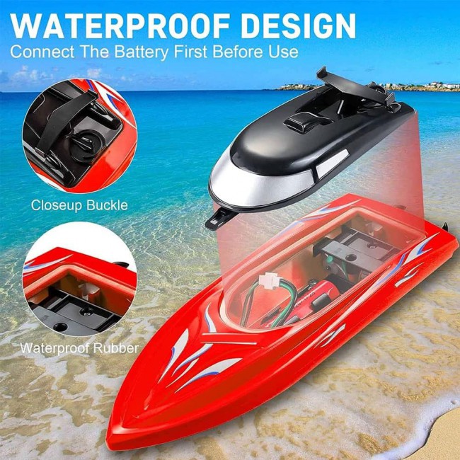 MARGOUN Remote Control Racing Boat For Kids Summer Water Toy 2.4G Long Lasting Remote (RED)