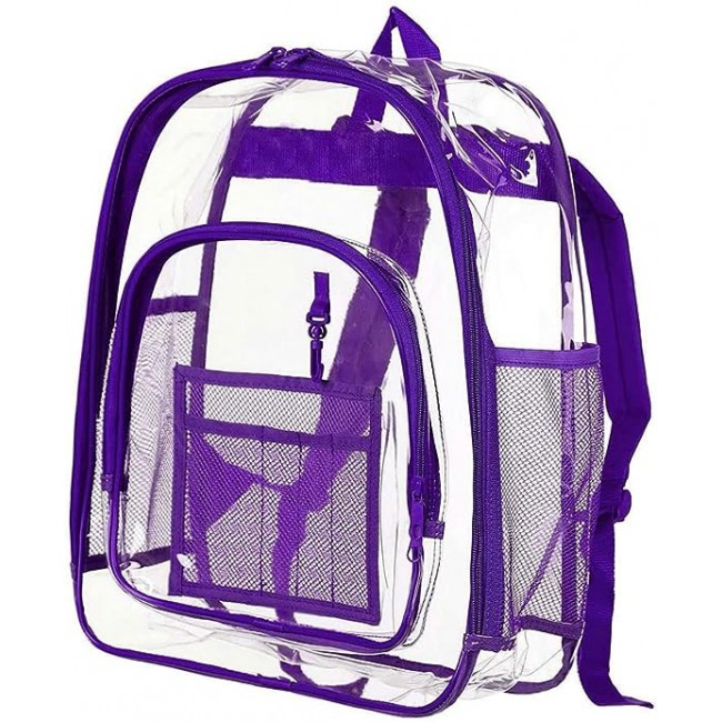 MARGOUN Large Capacity Clear Backpack PVC Waterproof Heavy Duty See Through Backpack Bookbag School Bag with Adjustable Straps 42*33*15cm - Purple