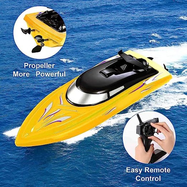 MARGOUN Remote Control Racing Boat For Kids Summer Water Toy 2.4G Long Lasting Remote (YELLOW)