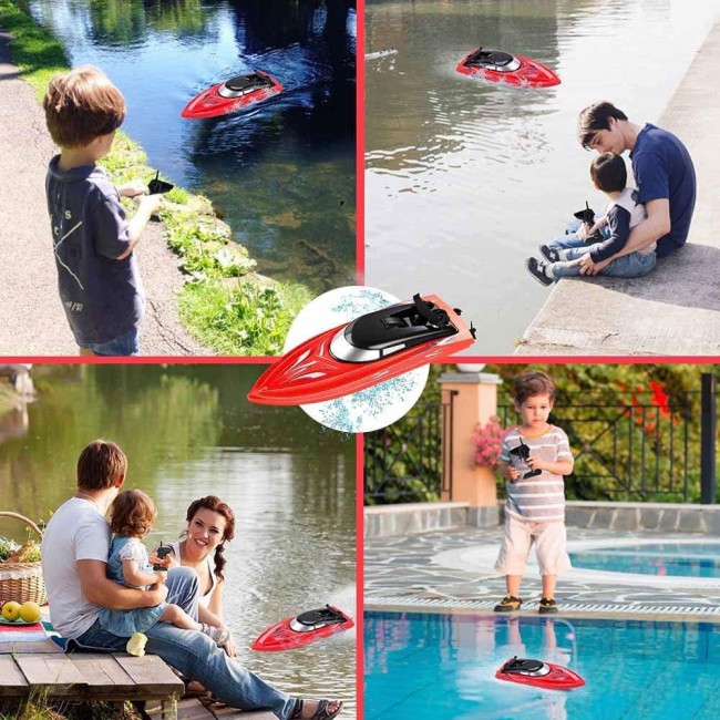 MARGOUN Remote Control Racing Boat For Kids Summer Water Toy 2.4G Long Lasting Remote (RED)