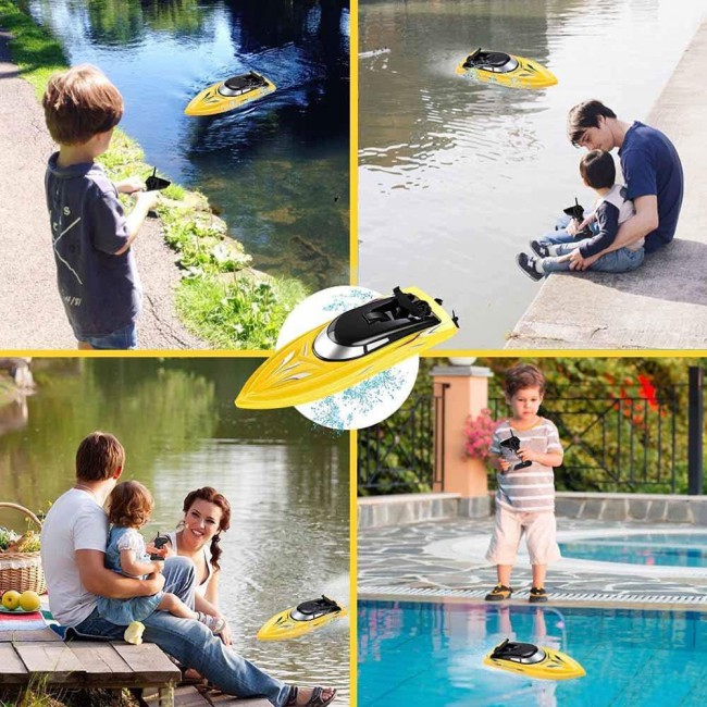 MARGOUN Remote Control Racing Boat For Kids Summer Water Toy 2.4G Long Lasting Remote (YELLOW)