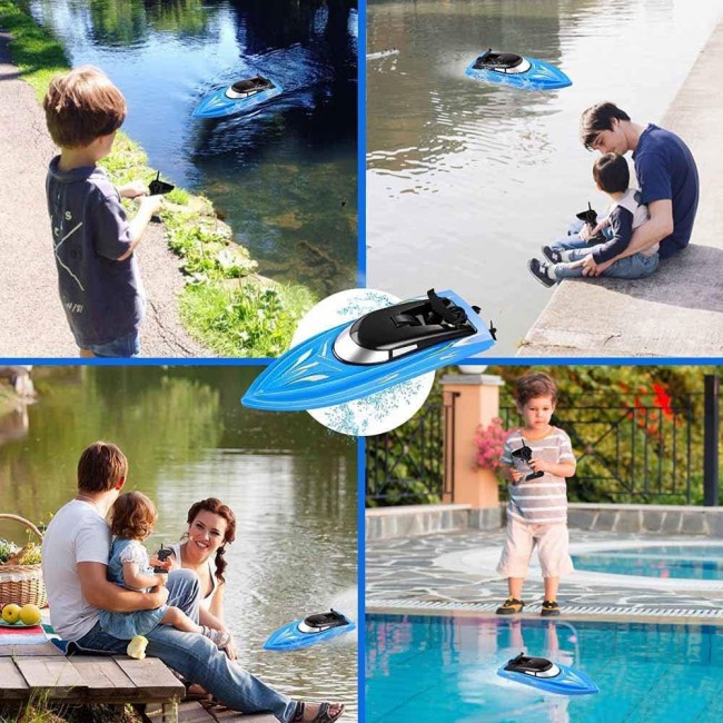MARGOUN Remote Control Racing Boat For Kids Summer Water Toy 2.4G Long Lasting Remote (BLUE)