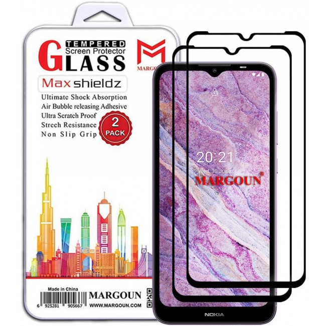 MARGOUN 2 Pack for Nokia C10 Screen Protector Side Black Tempered Glass 9H Hardness Anti Finger-Print
