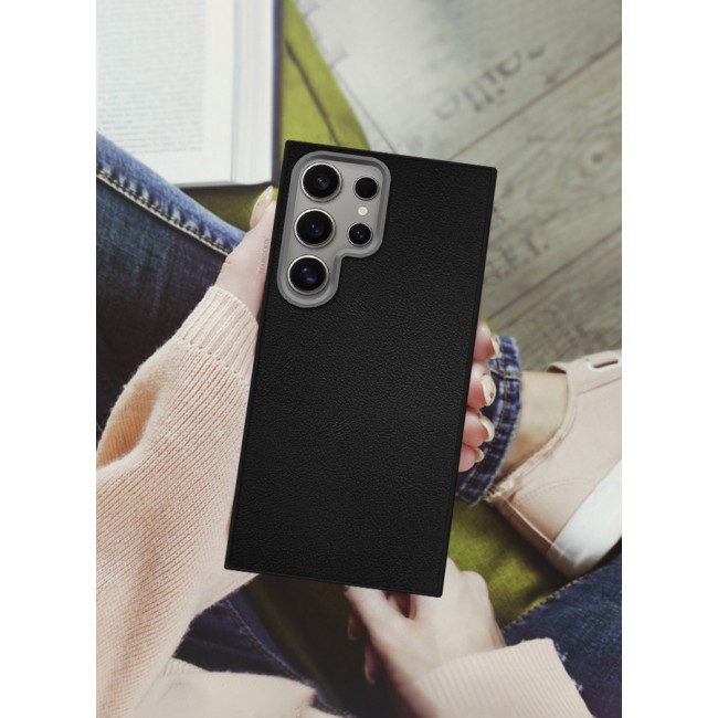 CATANES (for Samsung Galaxy S24 Ultra) Case Cover Leather Case with Lens Frame Shockproof Full Body Protective Cover Black