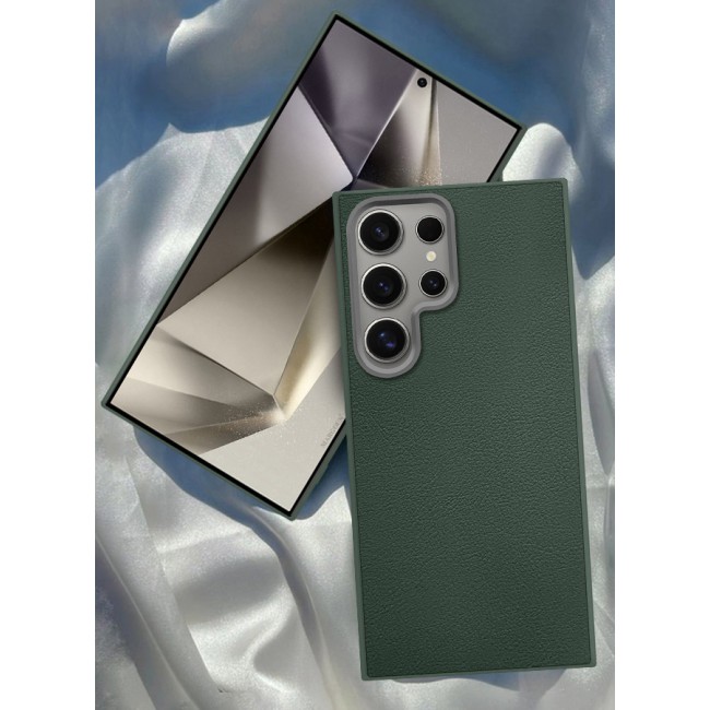 MARGOUN (for Samsung Galaxy S24 Ultra) Case Cover Leather Case with Lens Frame Shockproof Full Body Protective Cover Green
