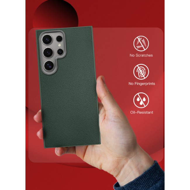 CATANES (for Samsung Galaxy S24 Ultra) Case Cover Leather Case with Lens Frame Shockproof Full Body Protective Cover Green