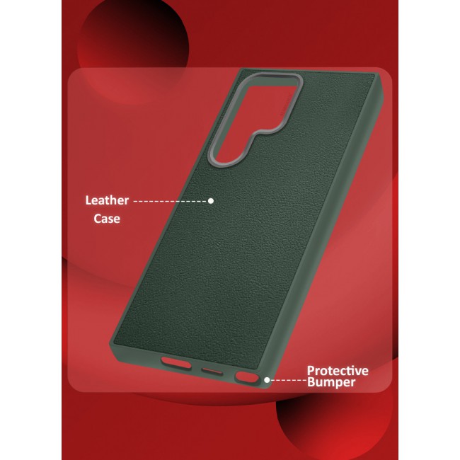 CATANES (for Samsung Galaxy S24 Ultra) Case Cover Leather Case with Lens Frame Shockproof Full Body Protective Cover Green