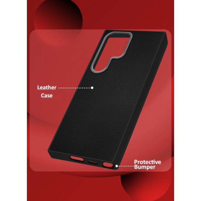 CATANES (for Samsung Galaxy S24 Ultra) Case Cover Leather Case with Lens Frame Shockproof Full Body Protective Cover Black