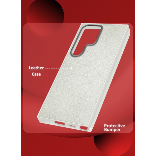 CATANES (for Samsung Galaxy S24 Ultra) Case Cover Leather Case with Lens Frame Shockproof Full Body Protective Cover White
