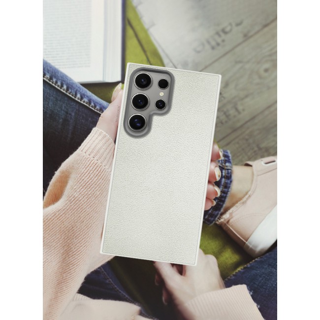 CATANES (for Samsung Galaxy S24 Ultra) Case Cover Leather Case with Lens Frame Shockproof Full Body Protective Cover White