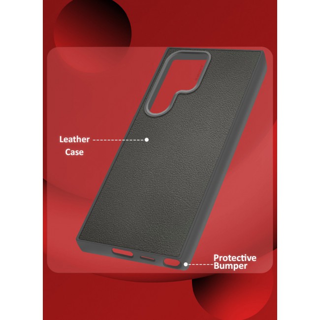 CATANES (for Samsung Galaxy S24 Ultra) Case Cover Leather Case with Lens Frame Shockproof Full Body Protective Cover Crimson