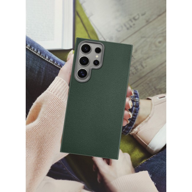 CATANES (for Samsung Galaxy S24 Ultra) Case Cover Leather Case with Lens Frame Shockproof Full Body Protective Cover Green