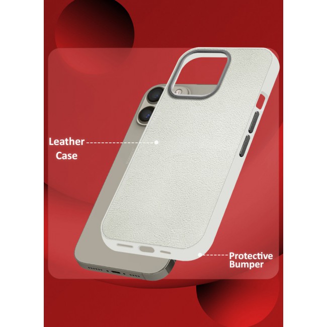 MARGOUN for iPhone 15 Pro 2 Pack Case Cover and Screen Protector Leather Case with Lens Frame Shockproof Full Body Protective Cover White