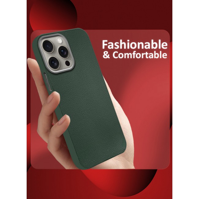 MARGOUN for iPhone 15 Pro 3 Pack Case Cover and 2 Screen Protectors Leather Case with Lens Frame Shockproof Full Body Protective Cover Green