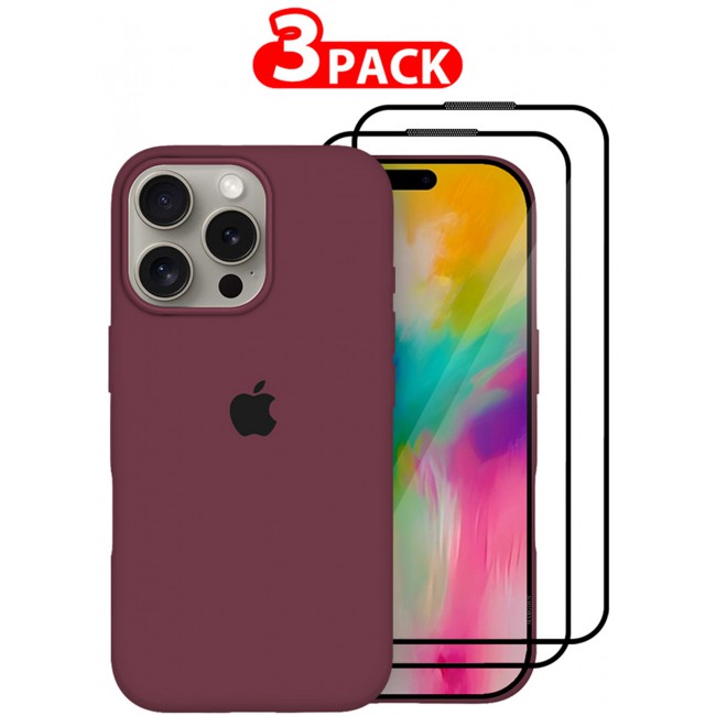MARGOUN for iPhone 16 Pro 3 Pack Case and 2 Screen Protectors, Slim Silicone Case, Full Covered Anti Scratch Shockproof Protective Cover /1