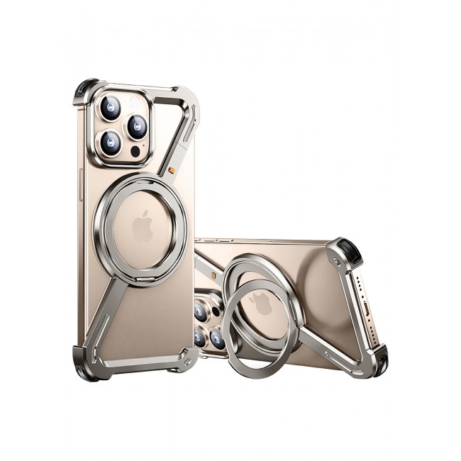 MARGOUN for iPhone 16 Pro Max Case 360° Rotation, Aluminum and Metal Stand, Frameless, Shock Grade Protective Case Silver
