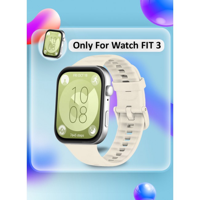 MARGOUN for Watch Fit 3 Silicone Sport Band, Soft Adjustable Sport Breathable Replacement Watch Strap Loop /Light beige