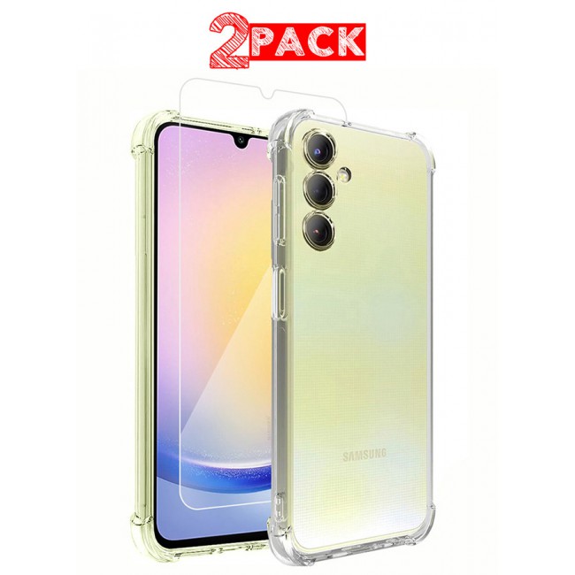 MARGOUN for Samsung Galaxy A25 5G 2 Pack Clear Case and Screen Protector Ultra Slim Thin Flexible Scratch Resistant Transparent TPU Shockproof Case