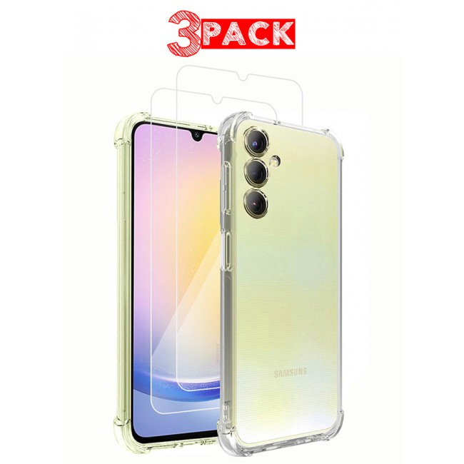 MARGOUN for Samsung Galaxy A25 5G 3 Pack Clear Case and 2 Screen Protectors Ultra Slim Thin Flexible Scratch Resistant Transparent TPU Shockproof Case