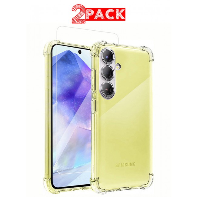 MARGOUN for Samsung Galaxy A55 5G 2 Pack Clear Case and Screen Protector Ultra Slim Thin Flexible Scratch Resistant Transparent TPU Shockproof Case