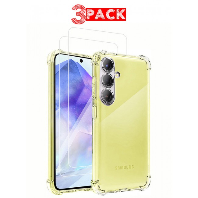 MARGOUN for Samsung Galaxy A55 5G 3 Pack Clear Case and 2 Screen Protectors Ultra Slim Thin Flexible Scratch Resistant Transparent TPU Shockproof Case