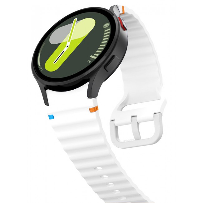 MARGOUN for Samsung Galaxy Watch 7 / Samsung Galaxy Watch 6 Silicone Sport Band with Decorative Woven Line Durable and Sport Design for Men Women White