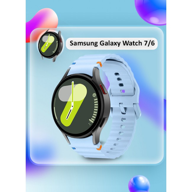 CATANES for Samsung Galaxy Watch 7 / Samsung Galaxy Watch 6 Silicone Sport Band with Decorative Woven Line Durable and Sport Design for Men Women Light Blue