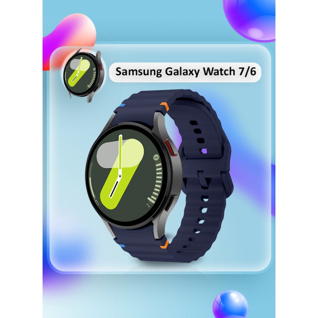CATANES for Samsung Galaxy Watch 7 / Samsung Galaxy Watch 6 Silicone Sport Band with Decorative Woven Line Durable and Sport Design for Men Women Dark Blue