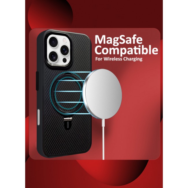 MARGOUN for iPhone 16 Pro 2 Pack, Case and Screen Protector, Carbon Fiber Texture, Metal Bracket, Magsafe Kickstand Case Cover / 2