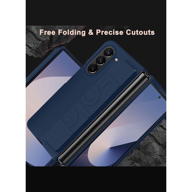MARGOUN for Samsung Galaxy Z Fold 6 2024 Case, Slim and Lightweight Design, Wrist Strap Handheld Folding Mobile Phone Protective Case / Dark Blue