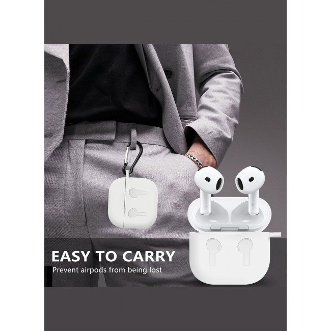 CATANES for Airpods 4 2024 Case Soft Silicone Elegant Cover with Keychain / White Color