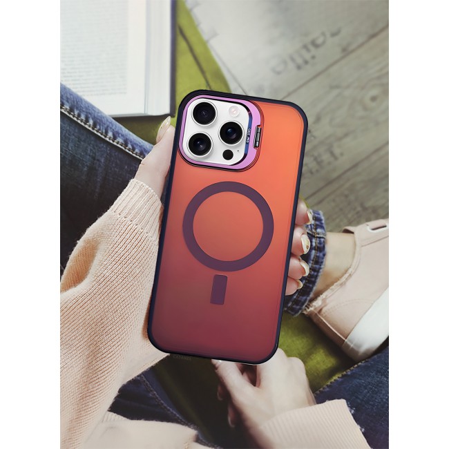 CATANES iPhone 16 Pro Max 3 Pack, 1 Case and 2 Screen Protectors, Gradient Holographic Iridescent MagSafe Case,Kickstand Case Cover / Holographic Maroon Colour