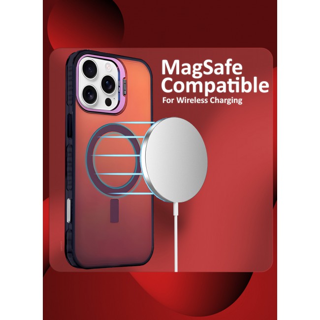 CATANES iPhone 16 Pro Max 3 Pack, 1 Case and 2 Screen Protectors, Gradient Holographic Iridescent MagSafe Case,Kickstand Case Cover / Holographic Maroon Colour