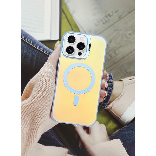 CATANES iPhone 15 Pro Max Case, Gradient Holographic Iridescent MagSafe Case,Kickstand Case Cover / Holographic Light Blue Colour