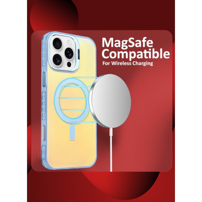 CATANES iPhone 15 Pro Max Case, Gradient Holographic Iridescent MagSafe Case,Kickstand Case Cover / Holographic Light Blue Colour
