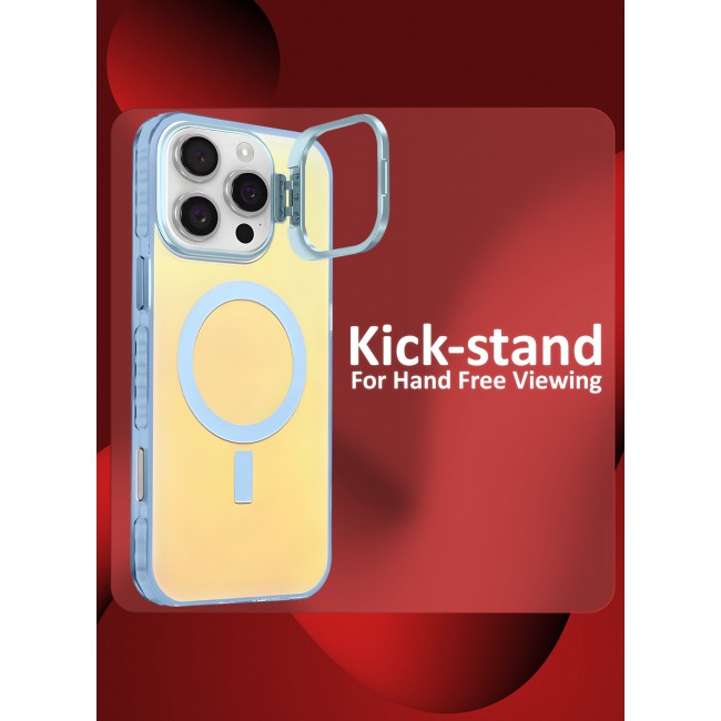 CATANES iPhone 15 Pro Max Case, Gradient Holographic Iridescent MagSafe Case,Kickstand Case Cover / Holographic Light Blue Colour