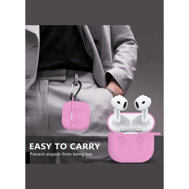 CATANES for Airpods 4 2024 Case Soft Silicone Elegant Cover with Keychain / Pink Color