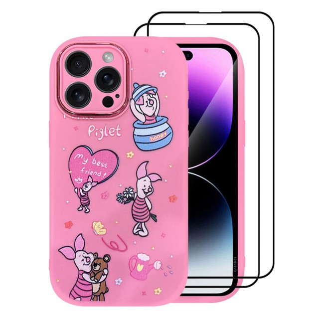 MARGOUN 3 Pack for iPhone 14 Pro Max Case Cover and 2 Screen Protectors Cartoon Case Unique Design for Women Girls with Camera Lens Protection P07